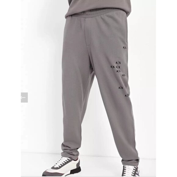A|X ARMANI EXCHANGE Mens 2XL Falling Logo Jogger Track Pants Pewter Gray Trouser - Picture 1 of 10
